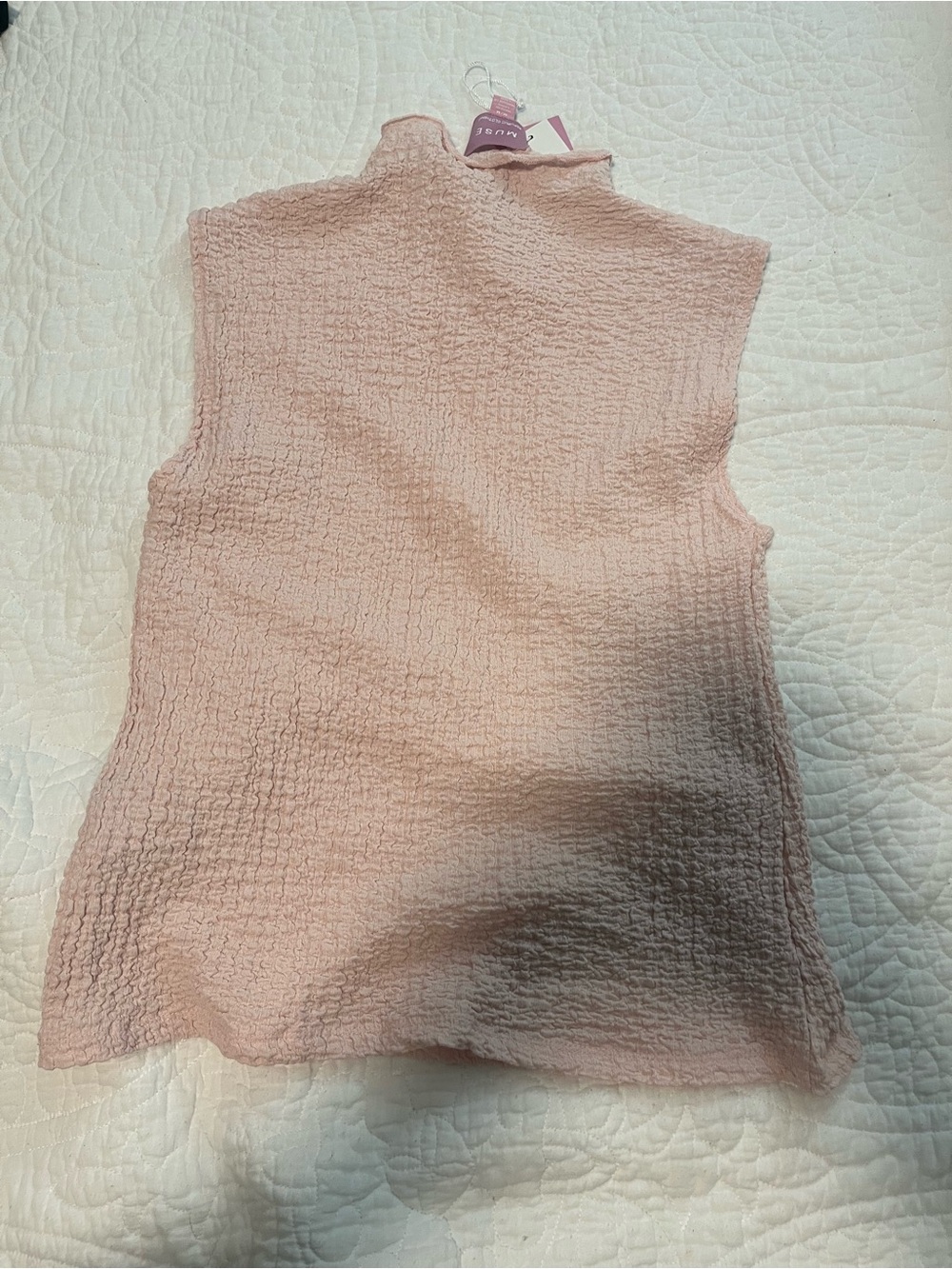 Muse Light Pink Crinkle Knit Short Sleeve Top
